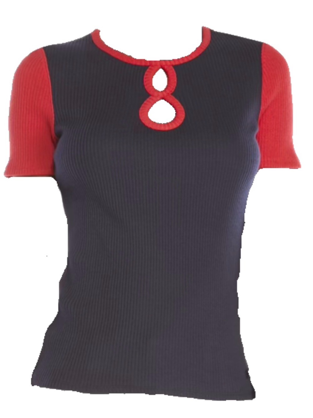 Tory Burch EUC Navy Red Ribbed Aiken Tee Medium Mod Knit Top